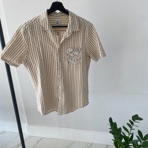 Striped Shirt with Bird Cross Stitched Pocket